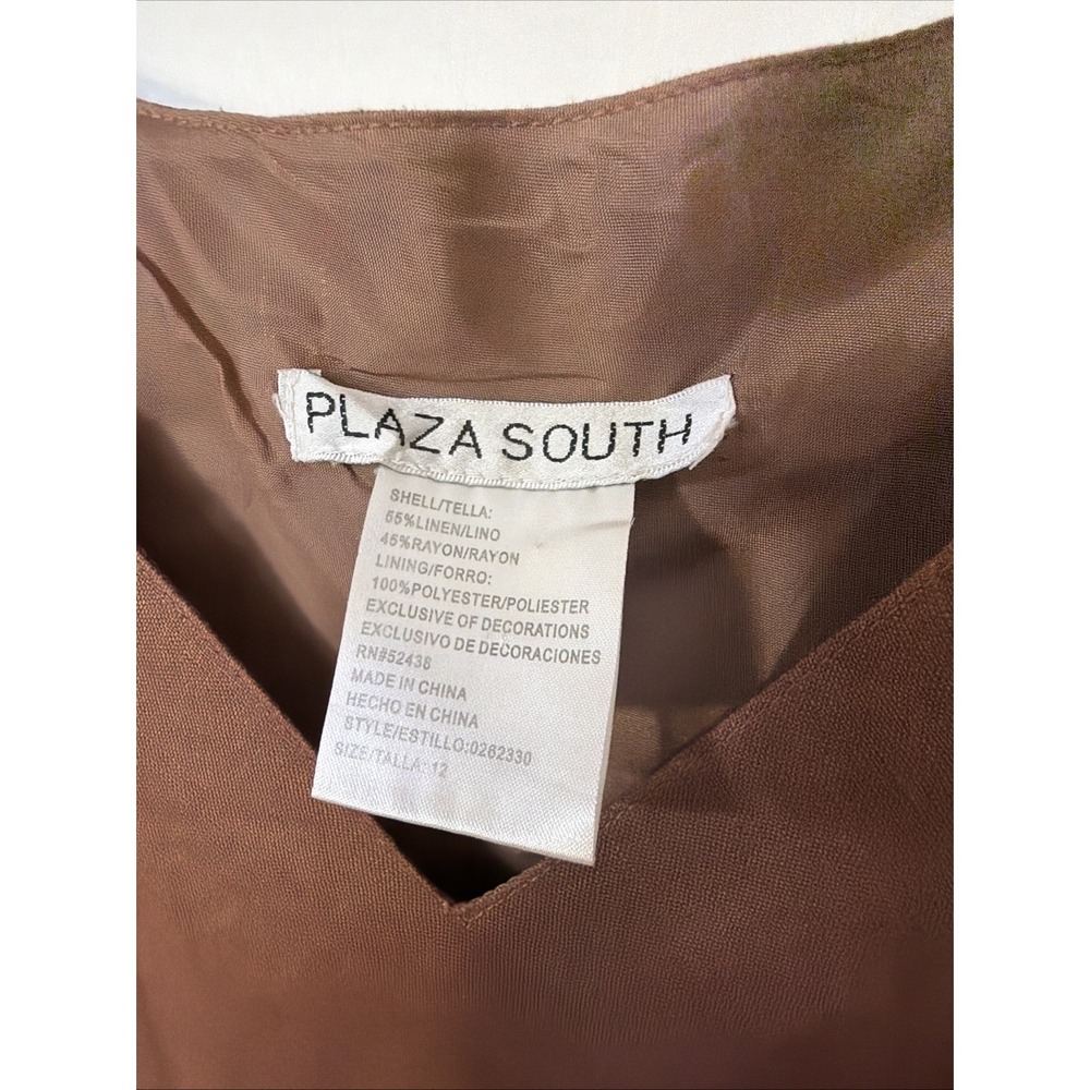 Plaza South Vintage Brown Linen Blend Dress Long 12 RN 52438 Lagenlook Boho - Picture 2 of 5